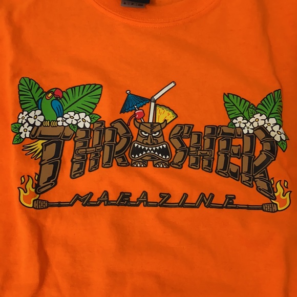 Thrasher Tiki Logo Shirt Orange & Thrasher Rose Vine Logo Shirt - Picture 4 of 5